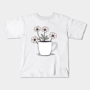 Cup Of Coffee And Flowers Kids T-Shirt